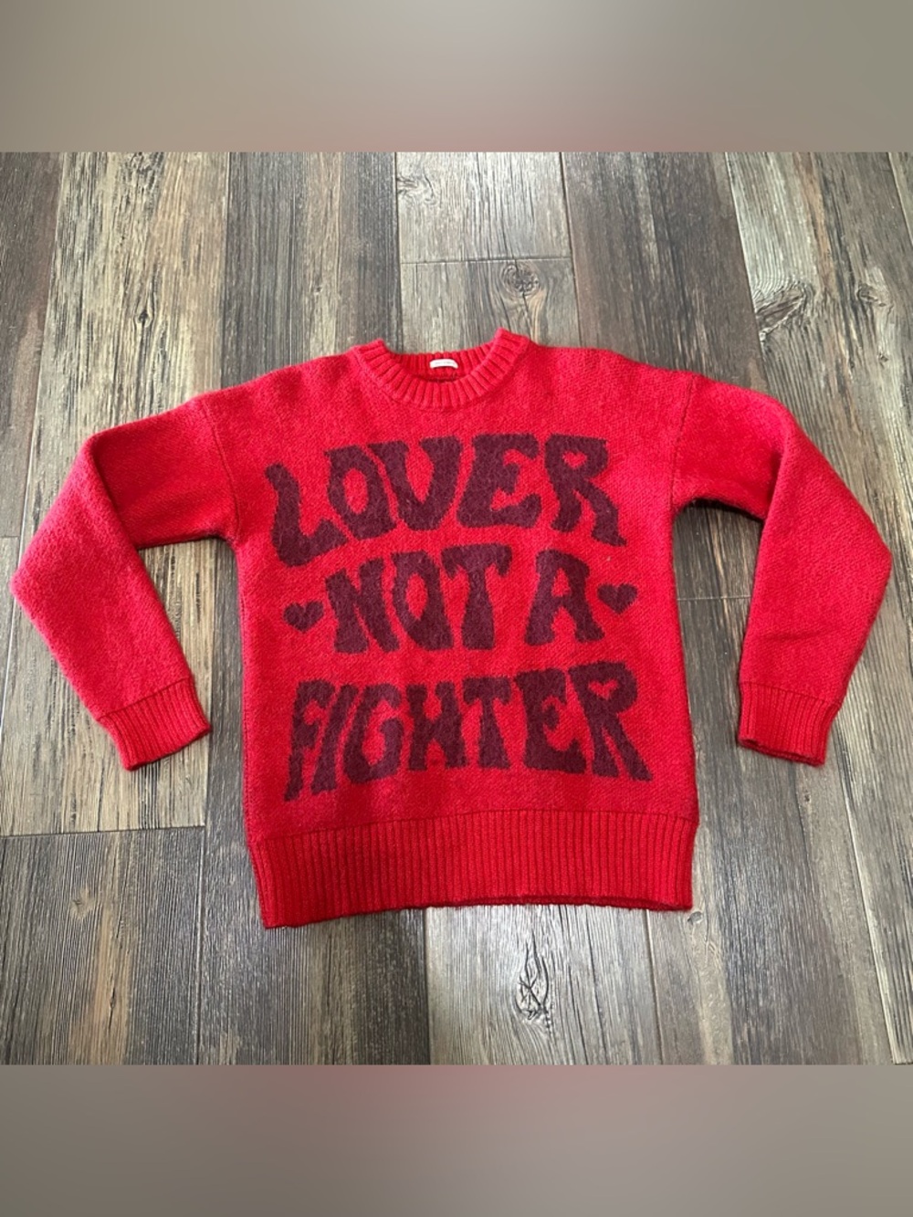 MOTHER red baby alpaca blend crew sweater LOVER NOT A FIGHTER WOMENS XS pullover